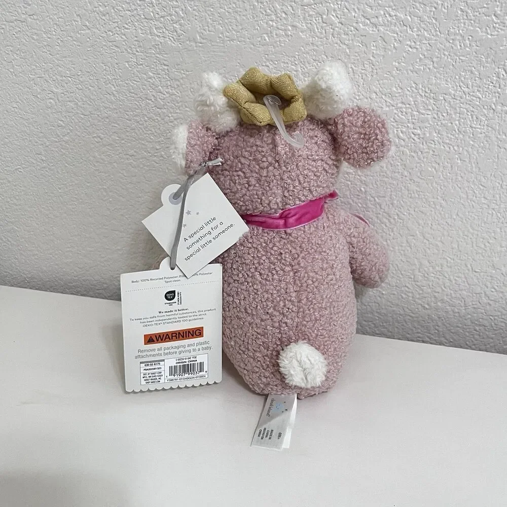 Cloud Island Pink Curly Fur Fawn Deer Plush Lovey with Crown Lovie 12